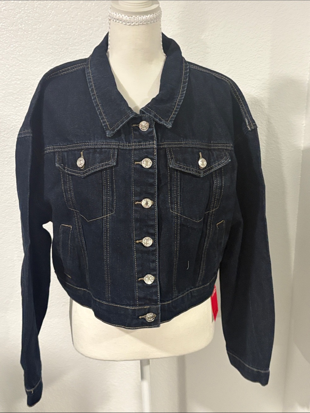 Cropped Dark Indigo Denim Jacket - Women